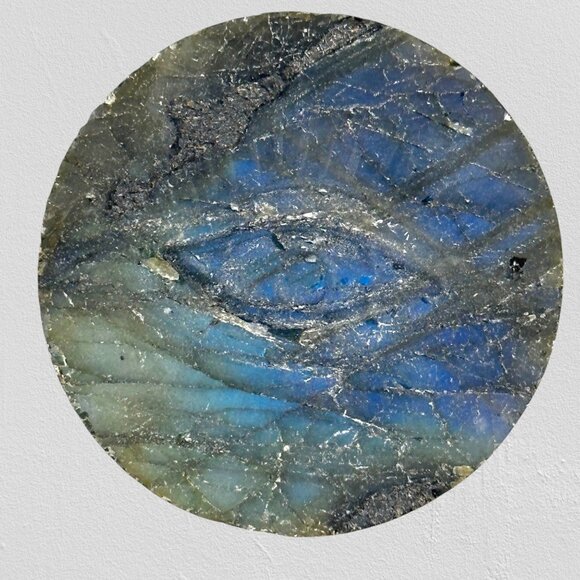 Natural Labradorite Disc Intricate Evil Eye Carving Healing Powerful Protector - Picture 1 of 6